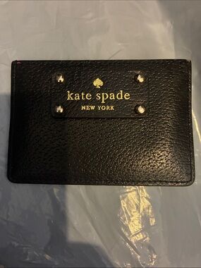 kate spade Black Pebbled Leather Card Case with Gold Logo